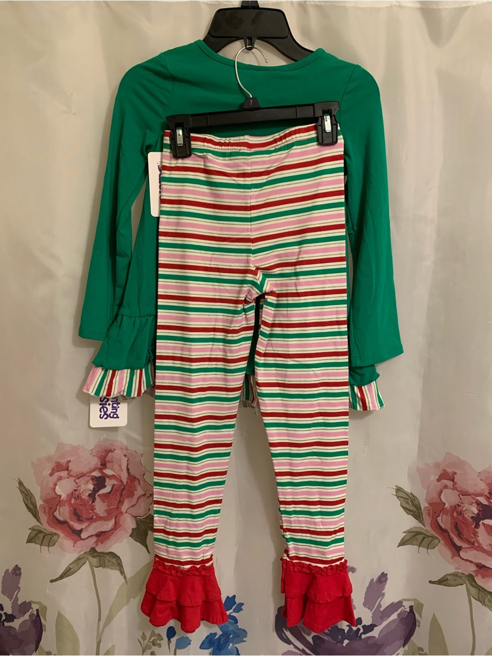 Girls Holiday Gingerbread Ruffle Set - Green - Picture 2 of 10